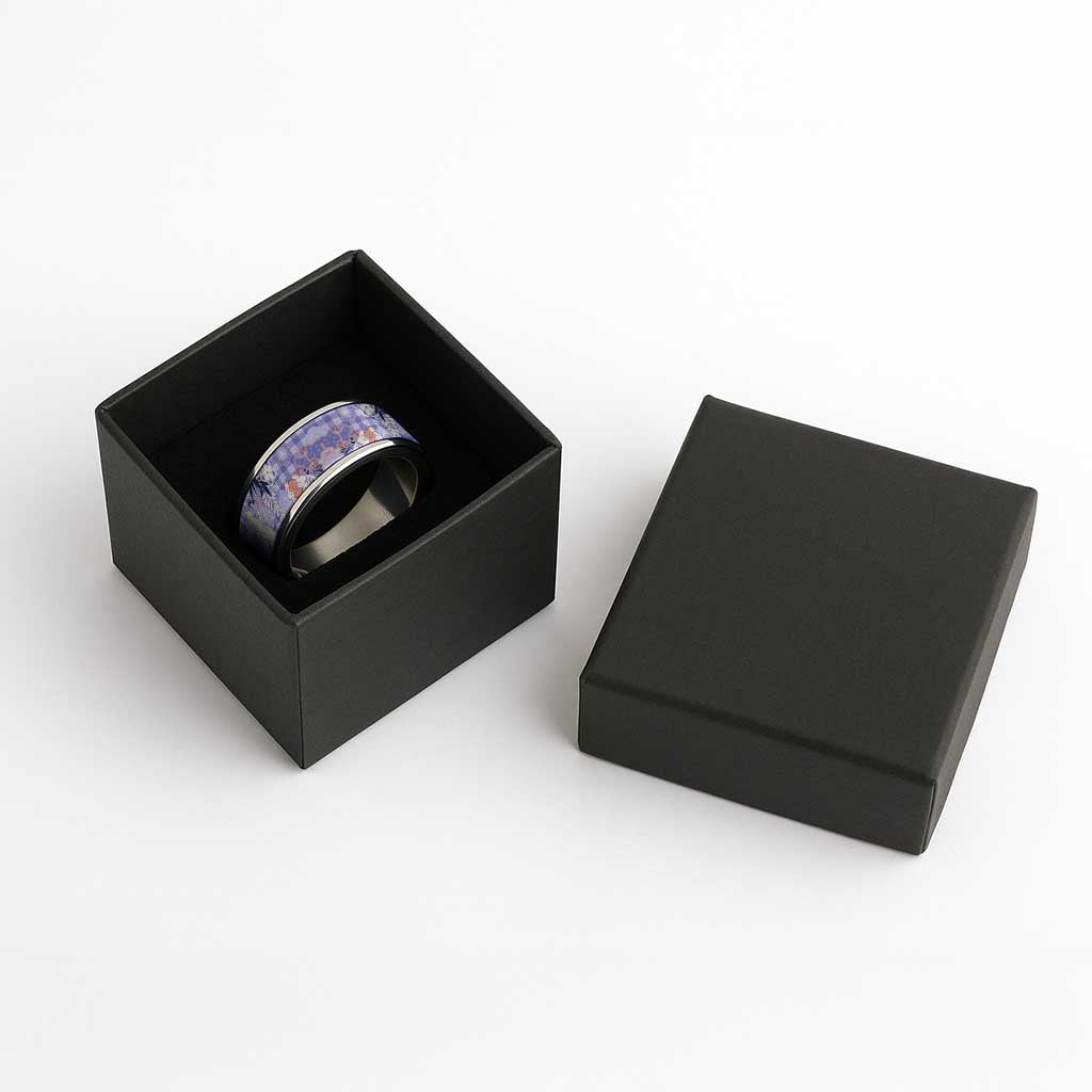 Purple Palaka Crane and Flowers Classic Ring Japan Heritage Spirit - Polynesian Pride