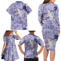 Purple Palaka Crane and Flowers Family Matching Long Sleeve Bodycon Dress and Hawaiian Shirt Japan Heritage Spirit LT9 - Polynesian Pride