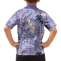 Purple Palaka Crane and Flowers Family Matching Off The Shoulder Long Sleeve Dress and Hawaiian Shirt Japan Heritage Spirit LT9 - Polynesian Pride