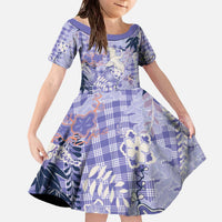 Purple Palaka Crane and Flowers Family Matching Off The Shoulder Long Sleeve Dress and Hawaiian Shirt Japan Heritage Spirit LT9 Daughter's Dress Purple - Polynesian Pride