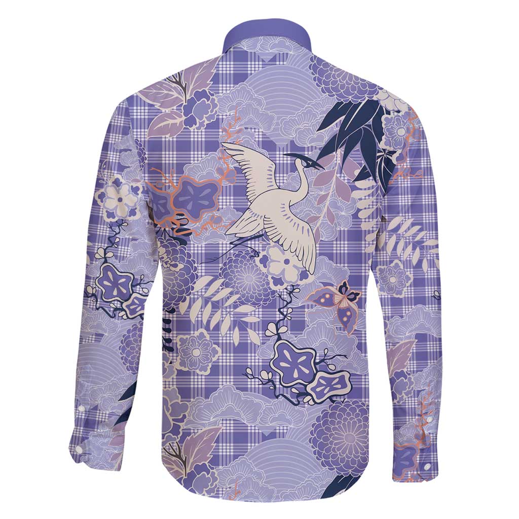 Purple Palaka Crane and Flowers Family Matching Off Shoulder Maxi Dress and Hawaiian Shirt Japan Heritage Spirit LT9 - Polynesian Pride