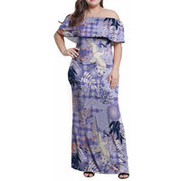 Purple Palaka Crane and Flowers Family Matching Off Shoulder Maxi Dress and Hawaiian Shirt Japan Heritage Spirit LT9 Mom's Dress Purple - Polynesian Pride