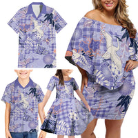 Purple Palaka Crane and Flowers Family Matching Off Shoulder Short Dress and Hawaiian Shirt Japan Heritage Spirit LT9 - Polynesian Pride