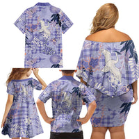 Purple Palaka Crane and Flowers Family Matching Off Shoulder Short Dress and Hawaiian Shirt Japan Heritage Spirit LT9 - Polynesian Pride