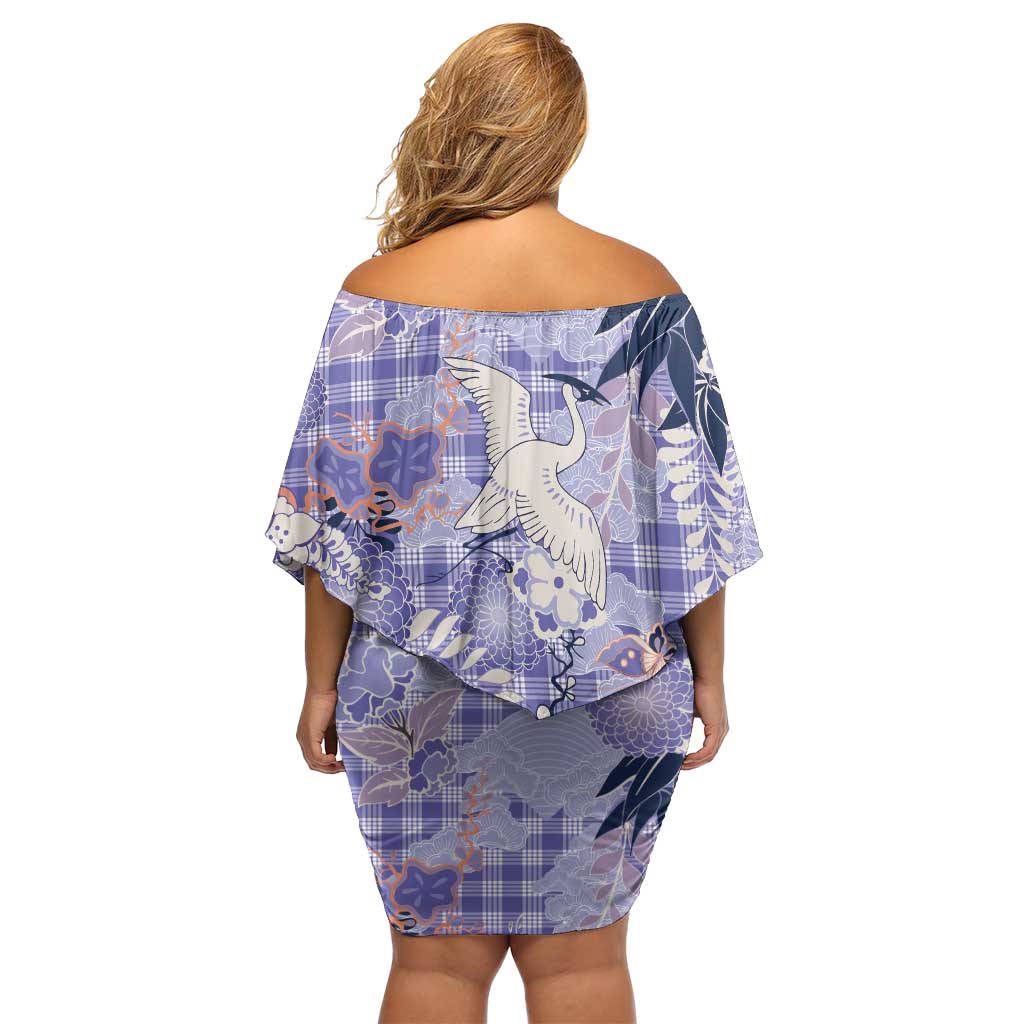 Purple Palaka Crane and Flowers Family Matching Off Shoulder Short Dress and Hawaiian Shirt Japan Heritage Spirit LT9 - Polynesian Pride