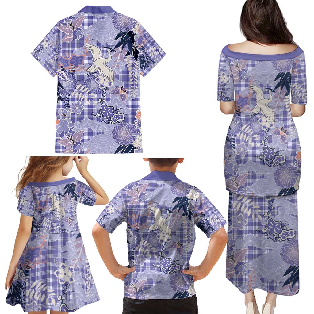 Purple Palaka Crane and Flowers Family Matching Puletasi and Hawaiian Shirt Japan Heritage Spirit LT9 - Polynesian Pride