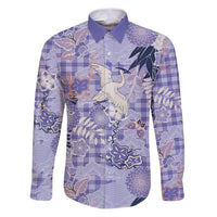 Purple Palaka Crane and Flowers Family Matching Puletasi and Hawaiian Shirt Japan Heritage Spirit LT9 Dad's Shirt - Long Sleeve Purple - Polynesian Pride