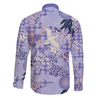 Purple Palaka Crane and Flowers Family Matching Puletasi and Hawaiian Shirt Japan Heritage Spirit LT9 - Polynesian Pride