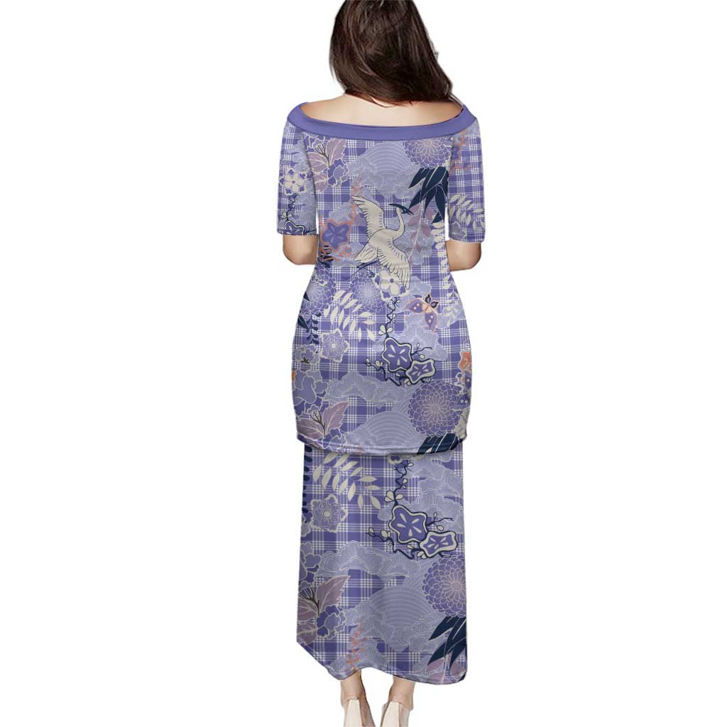 Purple Palaka Crane and Flowers Family Matching Puletasi and Hawaiian Shirt Japan Heritage Spirit LT9 - Polynesian Pride