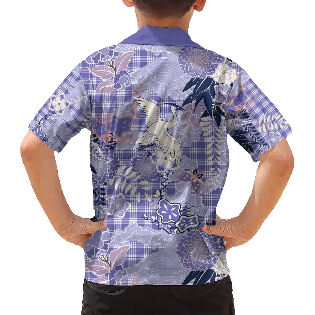 Purple Palaka Crane and Flowers Family Matching Short Sleeve Bodycon Dress and Hawaiian Shirt Japan Heritage Spirit LT9 - Polynesian Pride