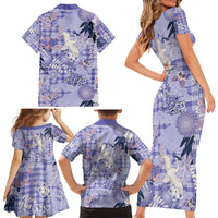 Purple Palaka Crane and Flowers Family Matching Short Sleeve Bodycon Dress and Hawaiian Shirt Japan Heritage Spirit LT9 - Polynesian Pride