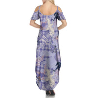 Purple Palaka Crane and Flowers Family Matching Summer Maxi Dress and Hawaiian Shirt Japan Heritage Spirit LT9 - Polynesian Pride