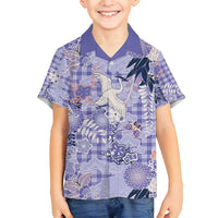 Purple Palaka Crane and Flowers Family Matching Summer Maxi Dress and Hawaiian Shirt Japan Heritage Spirit LT9 Son's Shirt Purple - Polynesian Pride