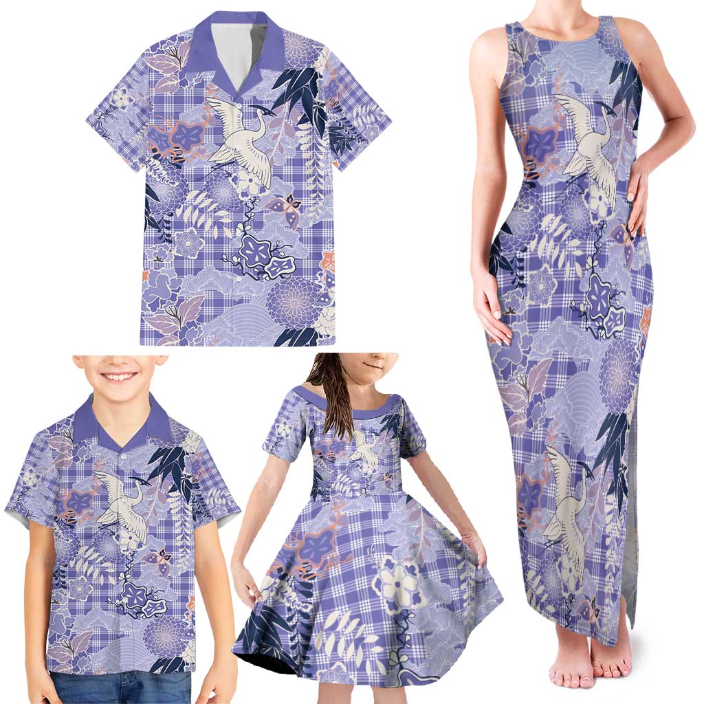 Purple Palaka Crane and Flowers Family Matching Tank Maxi Dress and Hawaiian Shirt Japan Heritage Spirit LT9 - Polynesian Pride