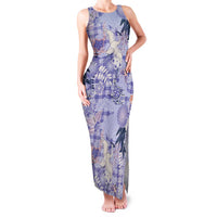 Purple Palaka Crane and Flowers Family Matching Tank Maxi Dress and Hawaiian Shirt Japan Heritage Spirit LT9 Mom's Dress Purple - Polynesian Pride