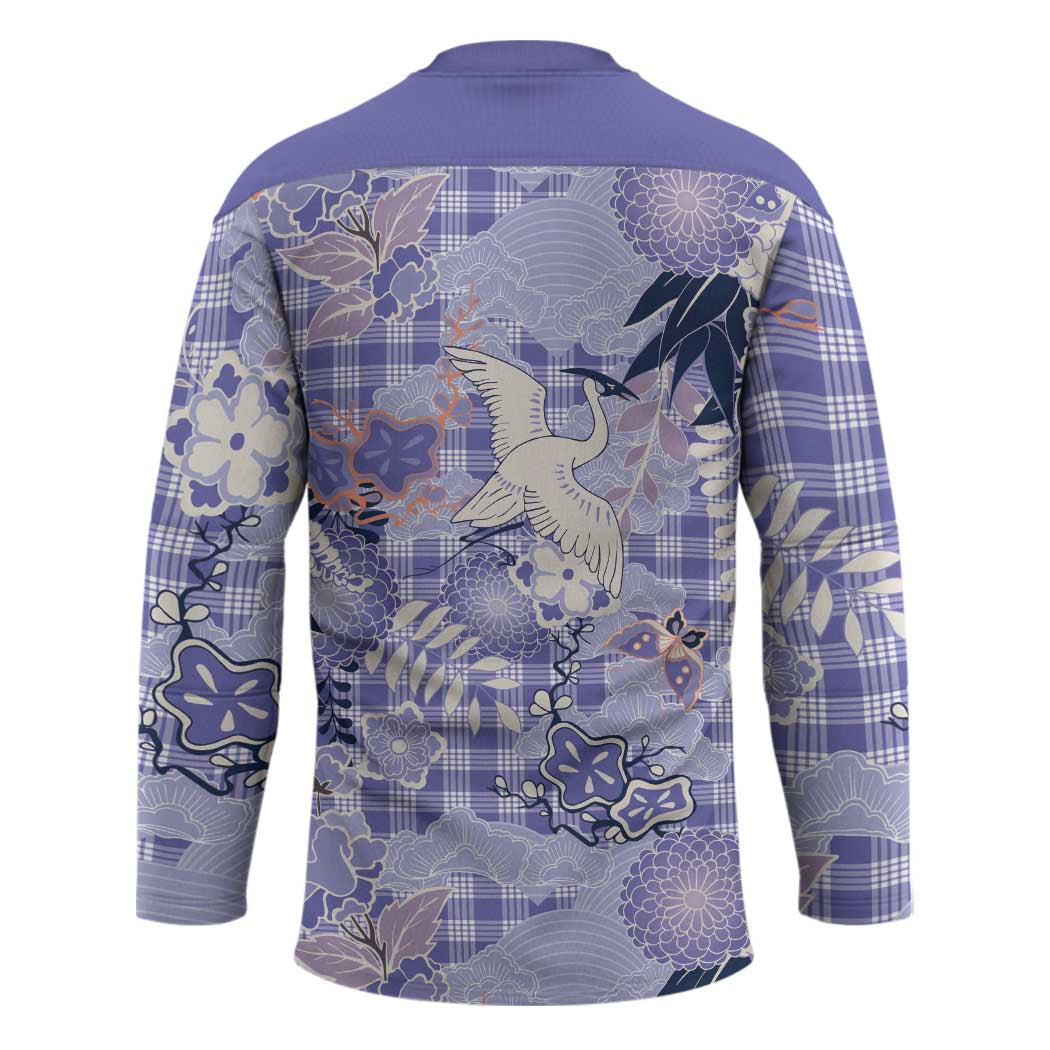 Purple Palaka Crane and Flowers Hockey Jersey Japan Heritage Spirit - Polynesian Pride