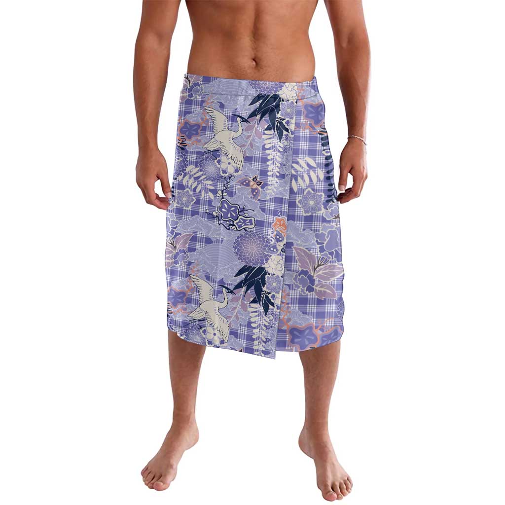 Purple Palaka Crane and Flowers Lavalava Japan Heritage Spirit - Polynesian Pride