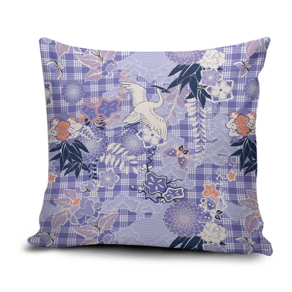 Purple Palaka Crane and Flowers Pillow Cover Japan Heritage Spirit LT9 Purple - Polynesian Pride