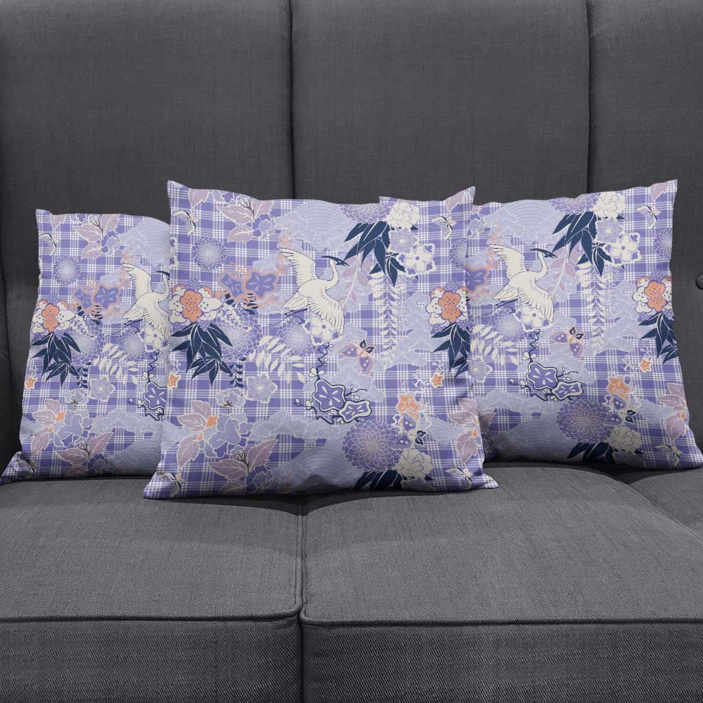 Purple Palaka Crane and Flowers Pillow Cover Japan Heritage Spirit LT9 - Polynesian Pride