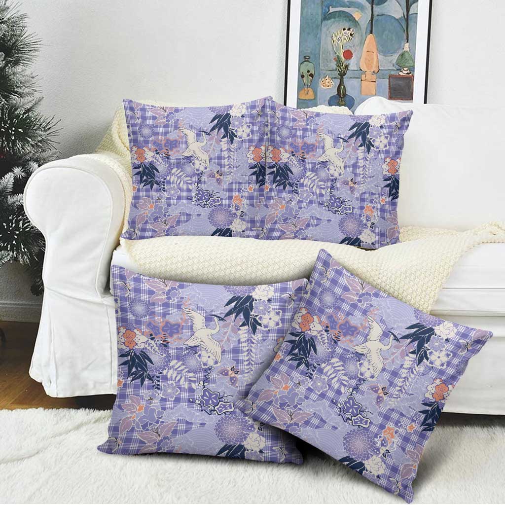 Purple Palaka Crane and Flowers Pillow Cover Japan Heritage Spirit LT9 - Polynesian Pride