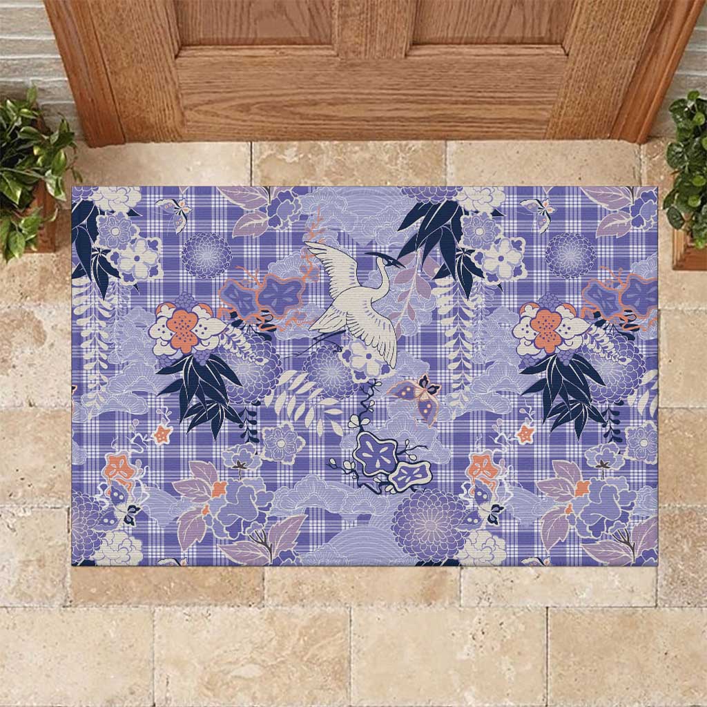 Purple Palaka Crane and Flowers Rubber Doormat Japan Heritage Spirit LT9 Purple - Polynesian Pride