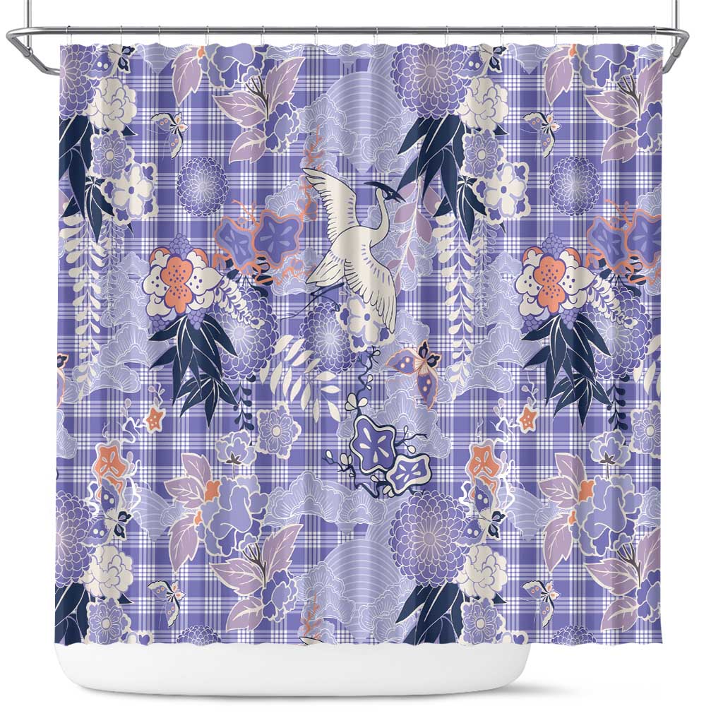 Purple Palaka Crane and Flowers Shower Curtain Japan Heritage Spirit LT9 Purple - Polynesian Pride