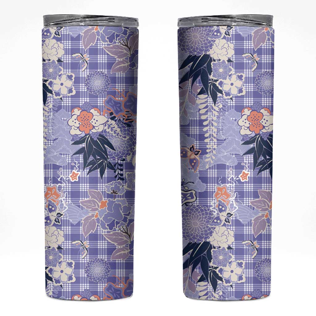 Purple Palaka Crane and Flowers Skinny Tumbler Japan Heritage Spirit LT9 Purple - Polynesian Pride
