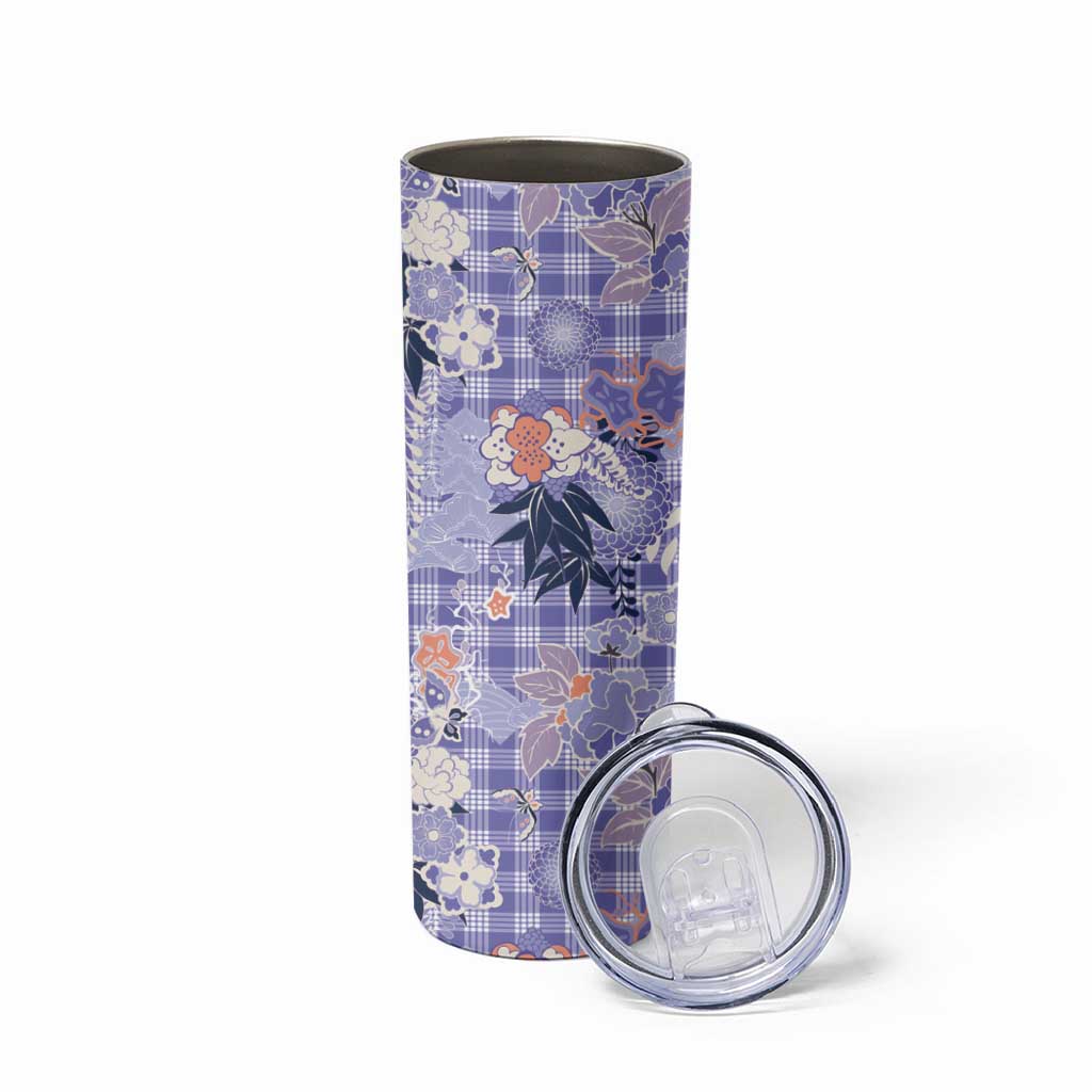 Purple Palaka Crane and Flowers Skinny Tumbler Japan Heritage Spirit LT9 - Polynesian Pride