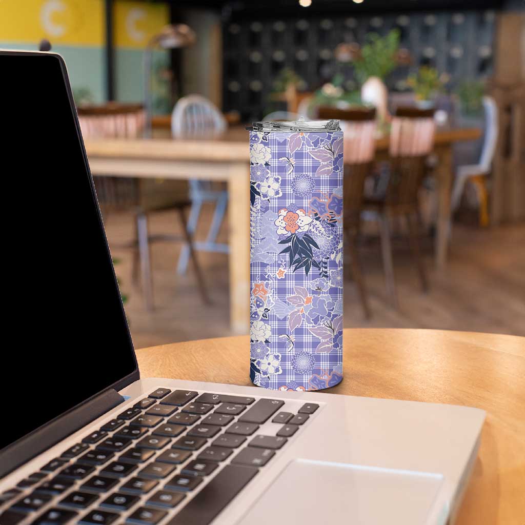 Purple Palaka Crane and Flowers Skinny Tumbler Japan Heritage Spirit LT9 - Polynesian Pride