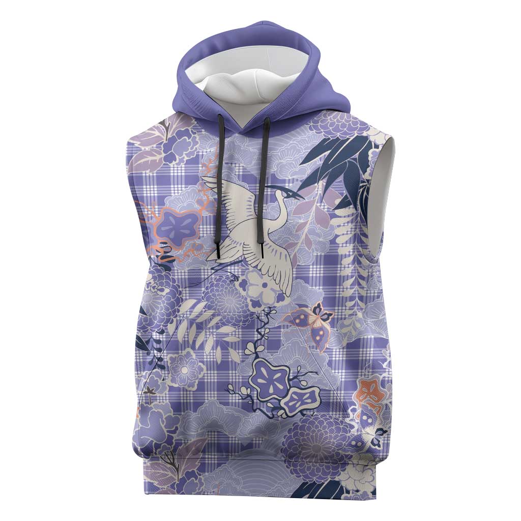 Purple Palaka Crane and Flowers Sleeveless Hoodie Japan Heritage Spirit LT9 Purple - Polynesian Pride