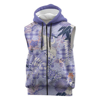 Purple Palaka Crane and Flowers Sleeveless Zip Hoodie Japan Heritage Spirit - Polynesian Pride