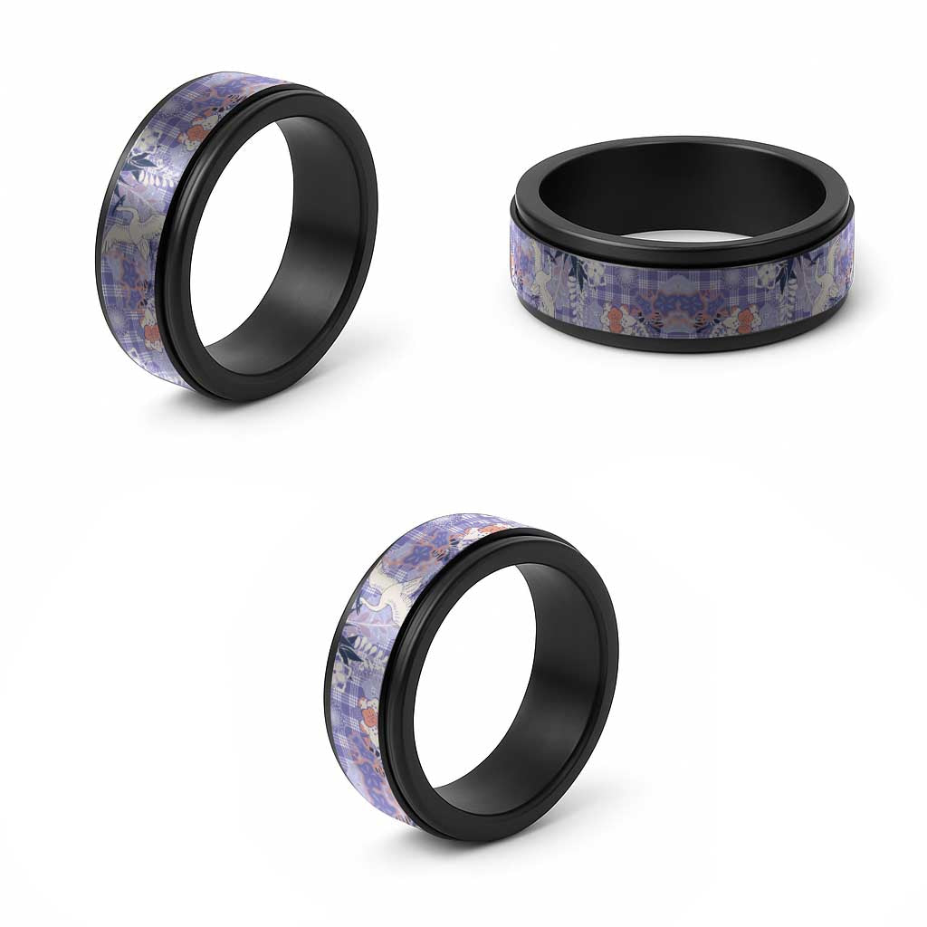 Purple Palaka Crane and Flowers Spinner Ring Japan Heritage Spirit - Polynesian Pride