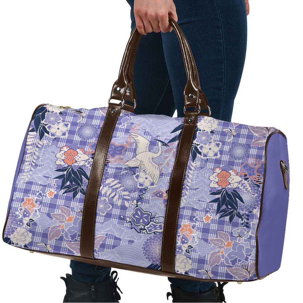 Purple Palaka Crane and Flowers Travel Bag Japan Heritage Spirit - Polynesian Pride