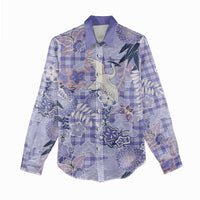 Purple Palaka Crane and Flowers Women Casual Shirt Japan Heritage Spirit LT9 - Polynesian Pride