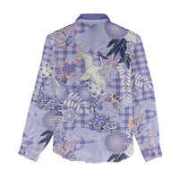 Purple Palaka Crane and Flowers Women Casual Shirt Japan Heritage Spirit LT9 - Polynesian Pride