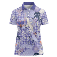 Purple Palaka Crane and Flowers Women Polo Shirt Japan Heritage Spirit LT9 Female Purple - Polynesian Pride