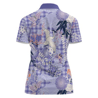 Purple Palaka Crane and Flowers Women Polo Shirt Japan Heritage Spirit LT9 - Polynesian Pride