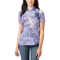 Purple Palaka Crane and Flowers Women Polo Shirt Japan Heritage Spirit LT9 - Polynesian Pride
