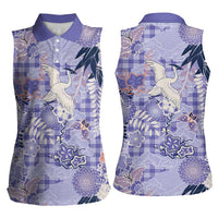 Purple Palaka Crane and Flowers Women Sleeveless Polo Shirt Japan Heritage Spirit LT9 - Polynesian Pride