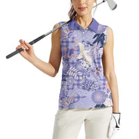 Purple Palaka Crane and Flowers Women Sleeveless Polo Shirt Japan Heritage Spirit LT9 - Polynesian Pride
