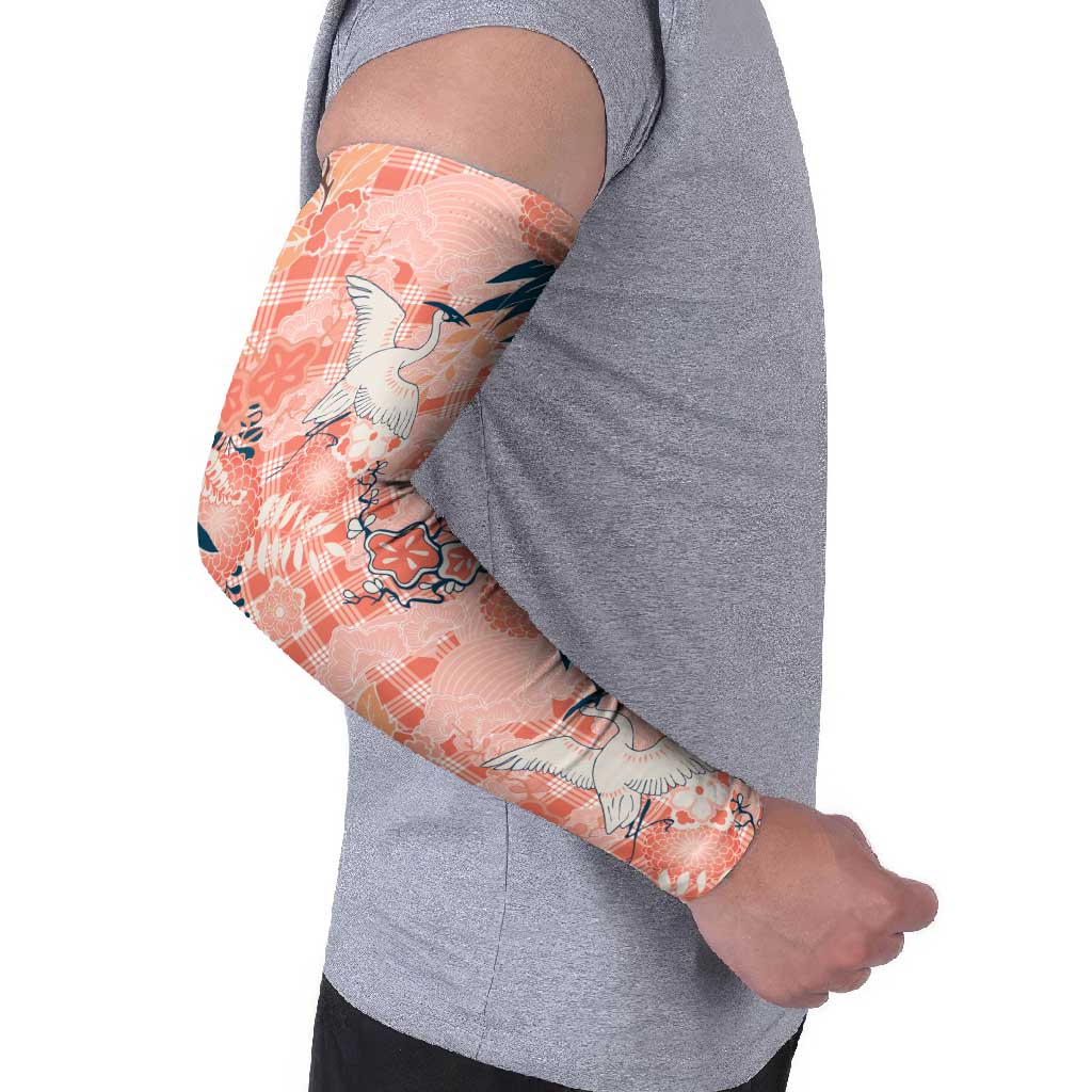 Red Palaka Crane and Flowers Arm Sleeves Japan Heritage Spirit LT9 - Polynesian Pride