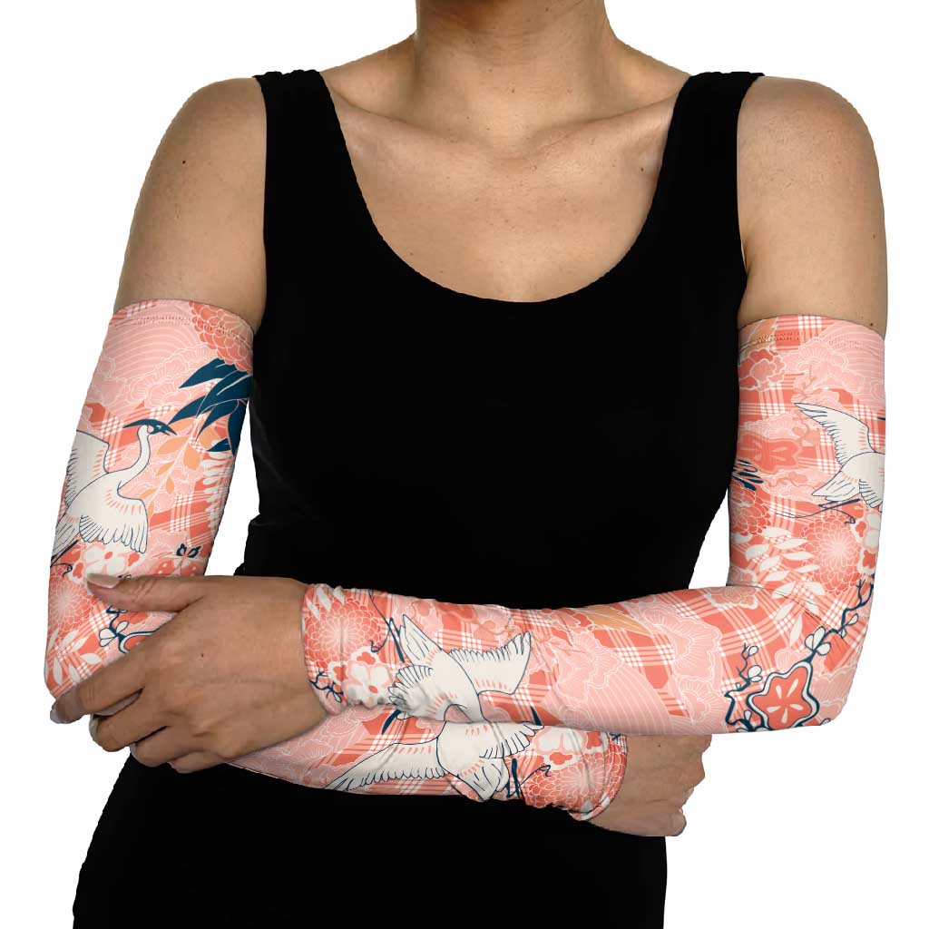 Red Palaka Crane and Flowers Arm Sleeves Japan Heritage Spirit LT9 - Polynesian Pride