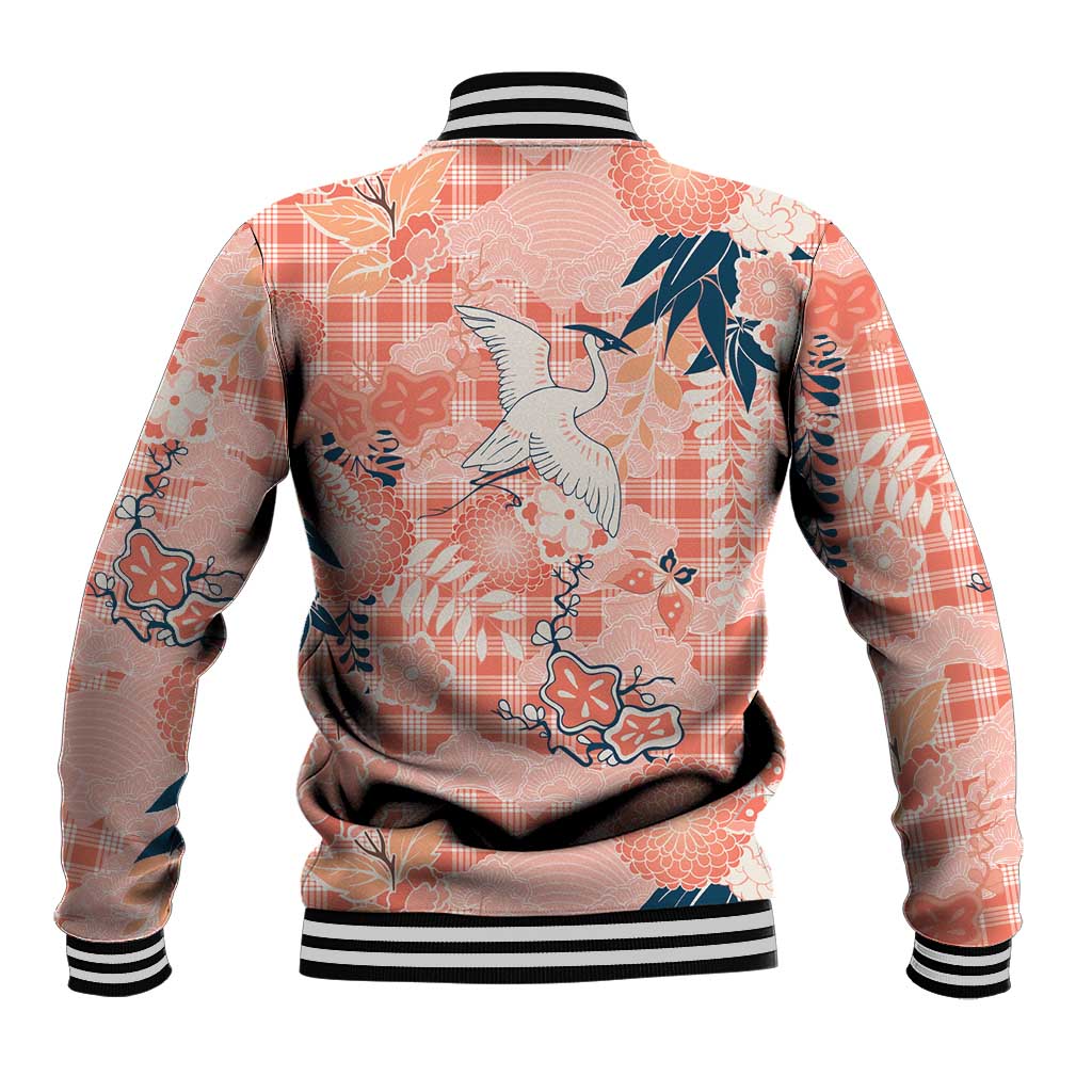 Red Palaka Crane and Flowers Baseball Jacket Japan Heritage Spirit - Polynesian Pride