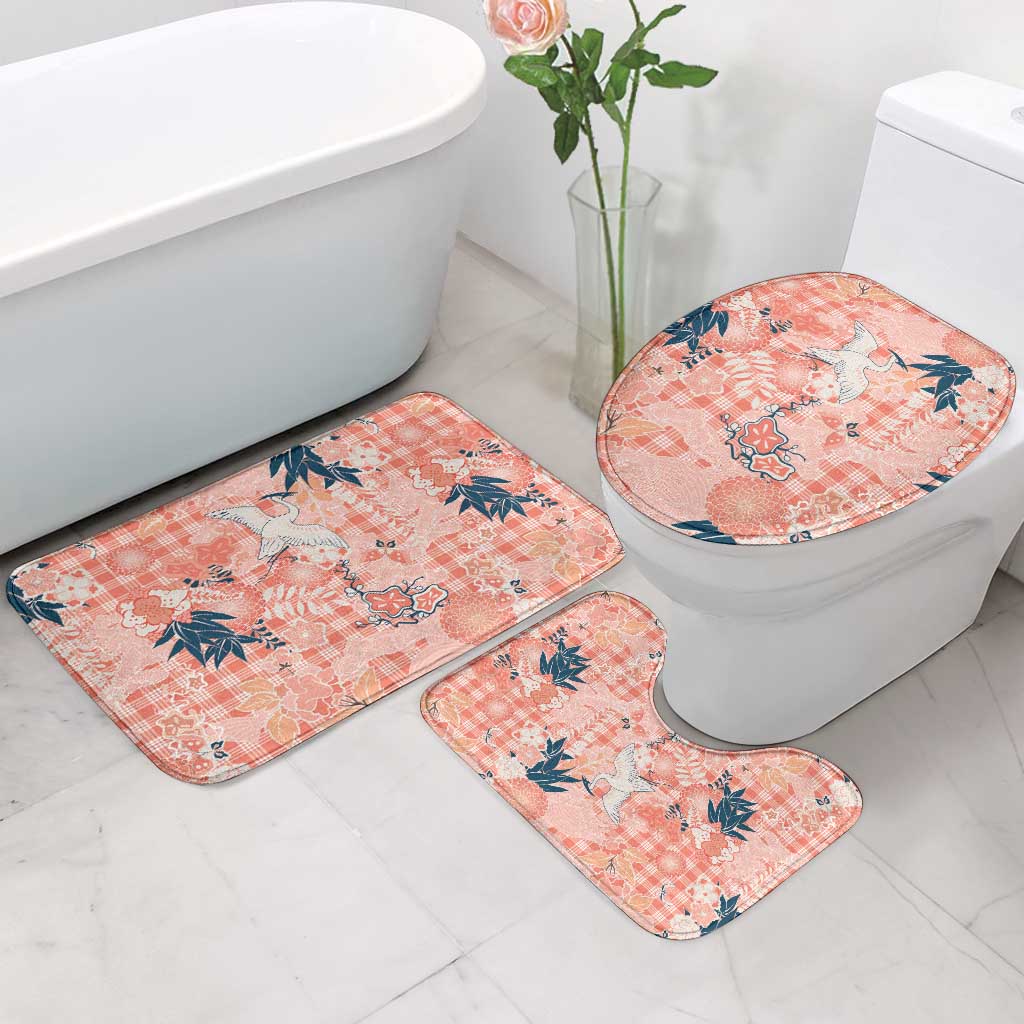 Red Palaka Crane and Flowers Bathroom Set Japan Heritage Spirit - Polynesian Pride