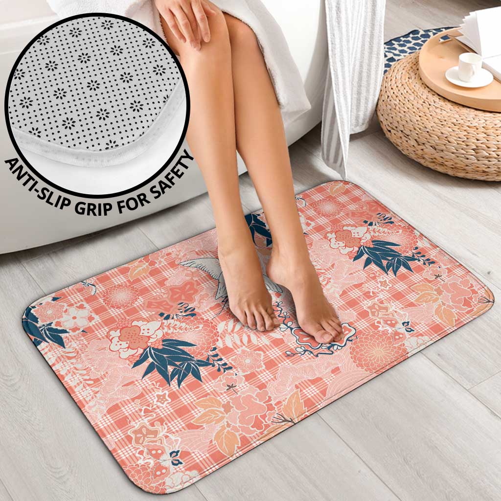Red Palaka Crane and Flowers Bathroom Set Japan Heritage Spirit - Polynesian Pride