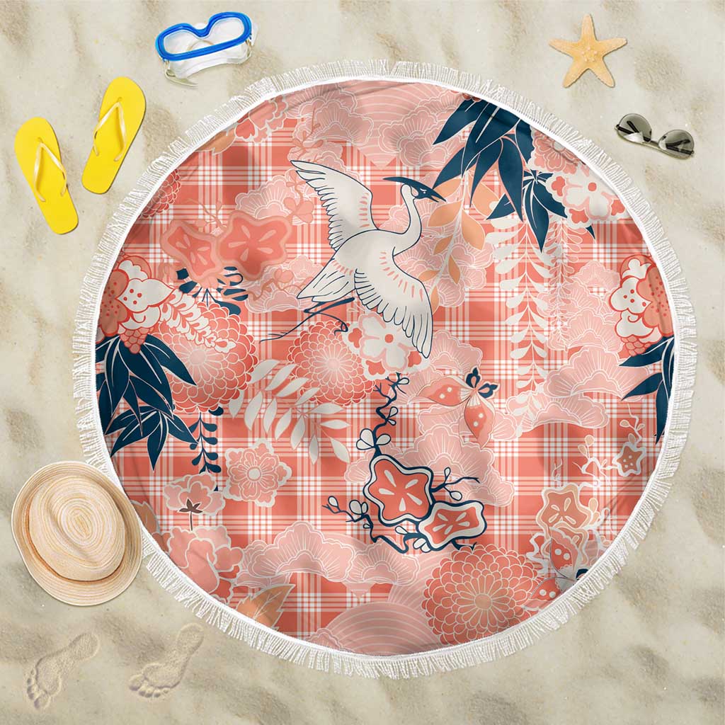 Red Palaka Crane and Flowers Beach Blanket Japan Heritage Spirit LT9 One Size 150cm Red - Polynesian Pride