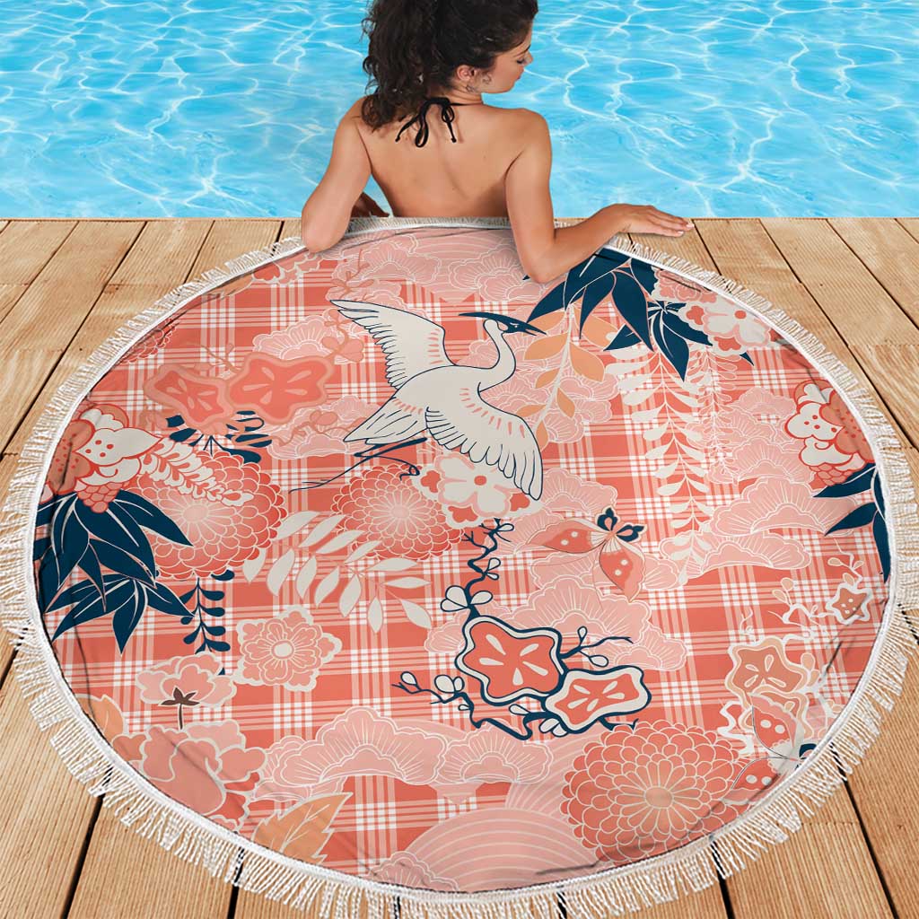 Red Palaka Crane and Flowers Beach Blanket Japan Heritage Spirit LT9 - Polynesian Pride