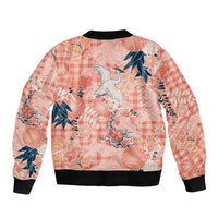 Red Palaka Crane and Flowers Bomber Jacket Japan Heritage Spirit LT9 - Polynesian Pride