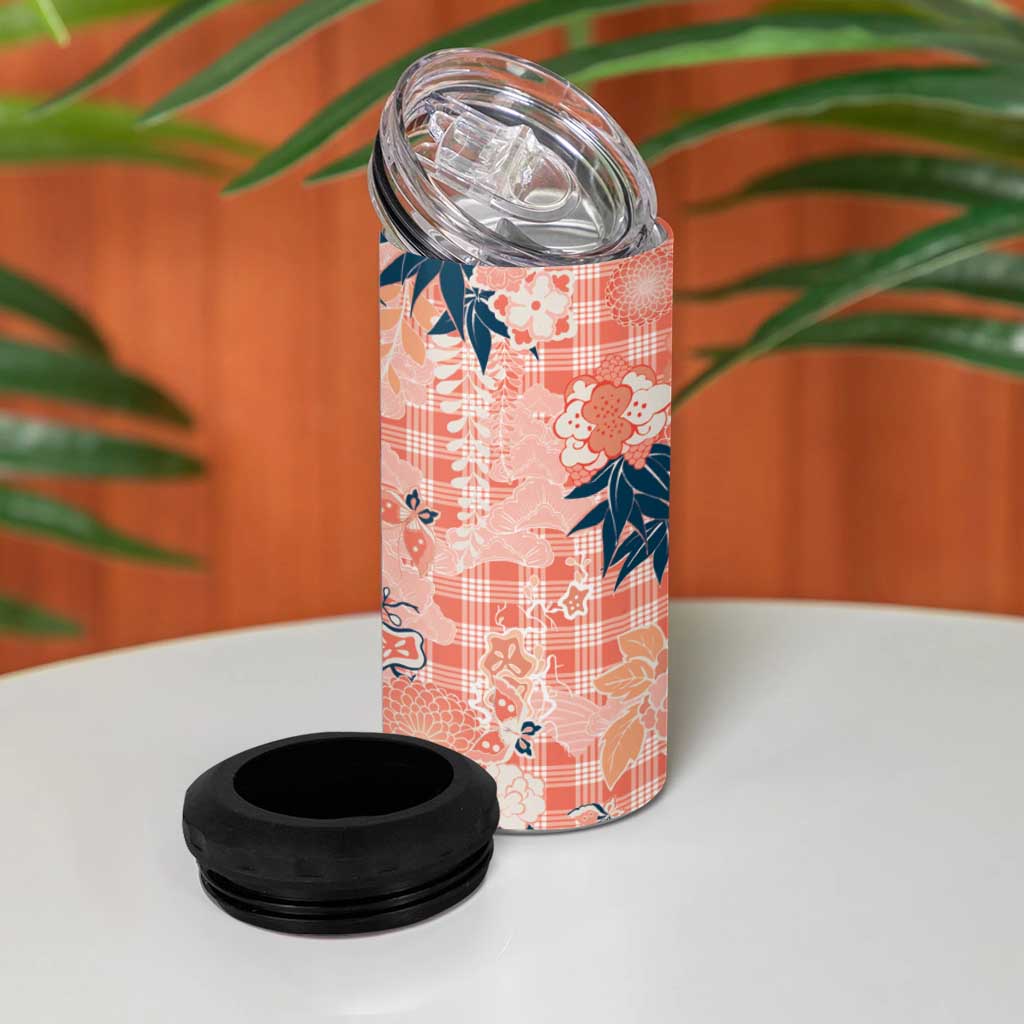 Red Palaka Crane and Flowers 4 in 1 Can Cooler Tumbler Japan Heritage Spirit - Polynesian Pride