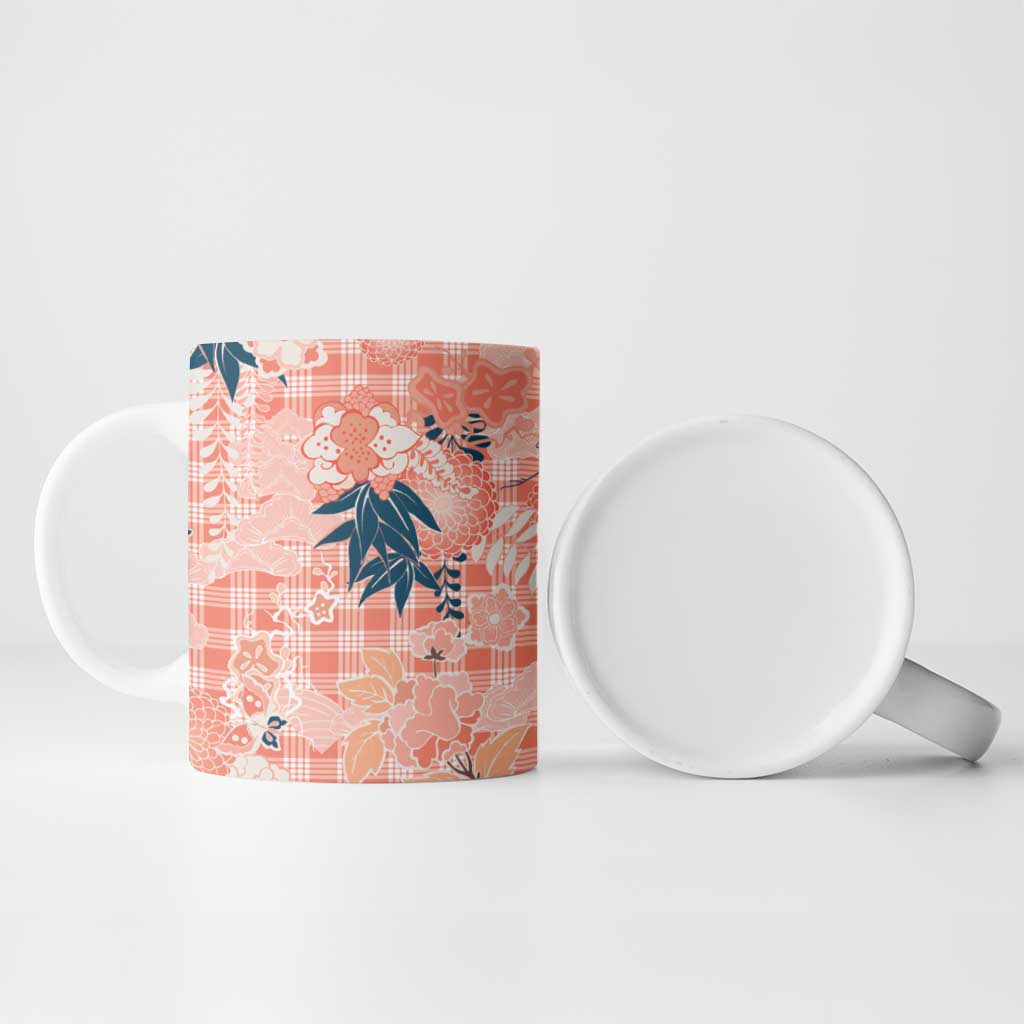 Red Palaka Crane and Flowers Ceramic Mug Japan Heritage Spirit - Polynesian Pride